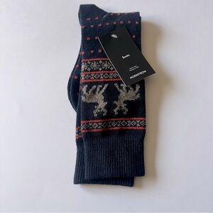 NORDSTROM MENS MOOSE PRINT CASHMERE BLEND SOCKS NAVY OS NWT